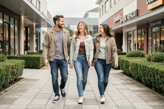 Groupe d'amis se promenant près du Planet Bowling de Lomme avant une partie de bowling