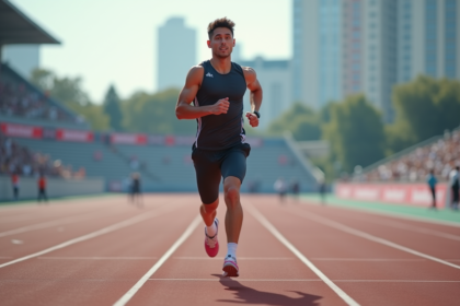 Jeune athlète en course sur piste extérieure dynamique
