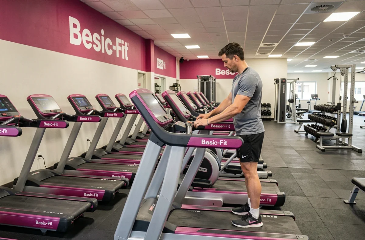 Vue de la grande salle Basic-Fit Besançon avec ses équipements cardio et sa signalétique caractéristique