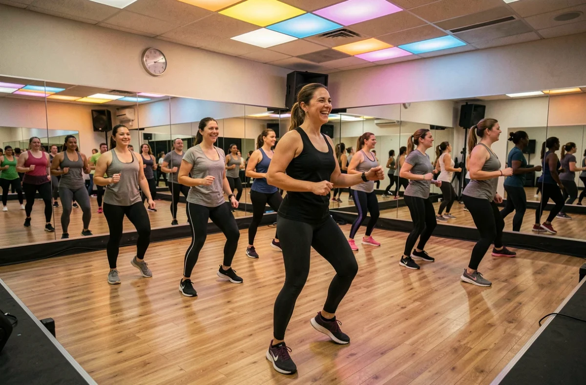 Cours de fitness collectif animé par une instructrice dans le studio Body Move It à Besançon