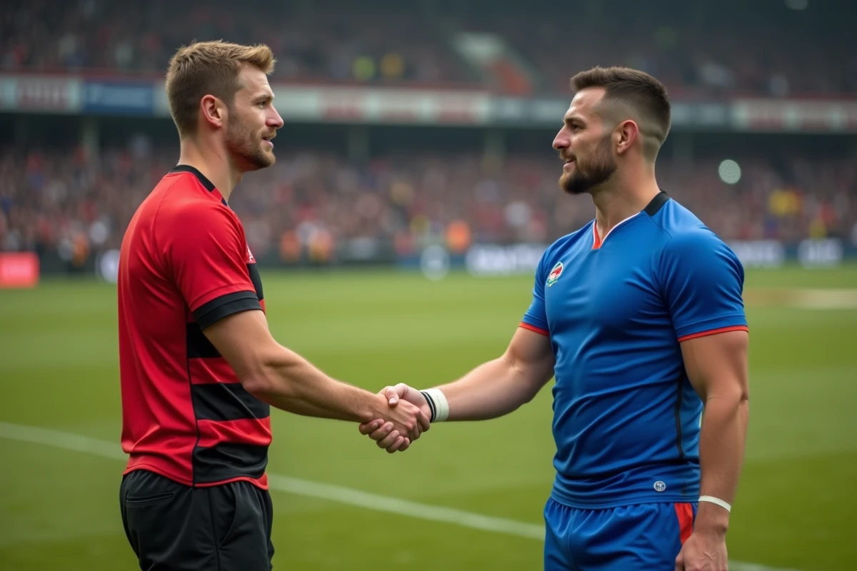 Poignée de mains entre deux capitaines avant un match de prestige en Fédérale 2 Poule 3
