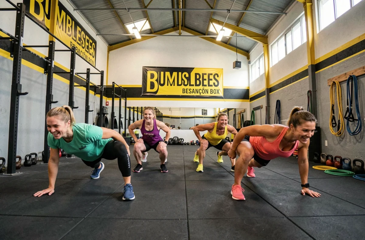 Séance de CrossFit en groupe avec des membres synchronisés chez CrossFit BumbleBees Besançon