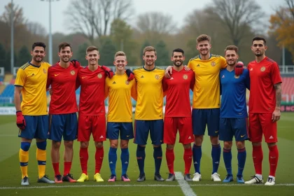 Groupe de joueurs amateurs de football en extérieur
