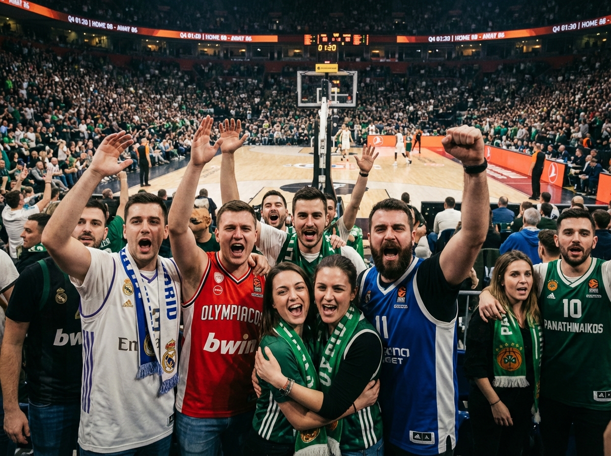 Fans passionnes de basketball EuroLeague dans les tribunes
