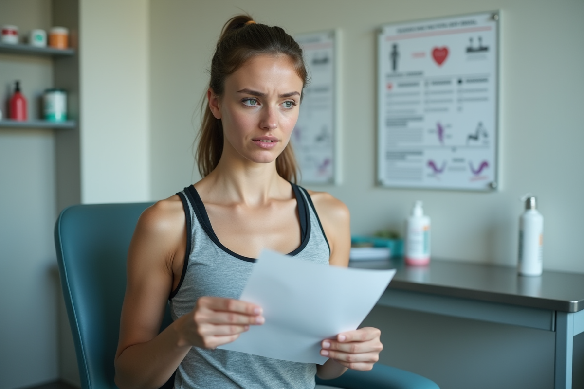 Jeune femme en consultation médicale avec rapport