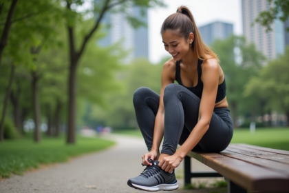 Femme sportive en plein air dans un parc urbain pour l'article