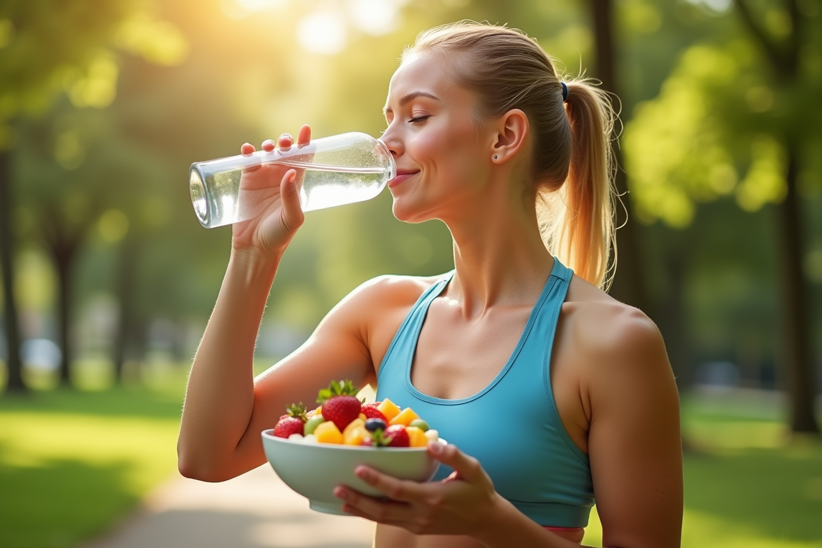 Jeune femme sportive buvant de l