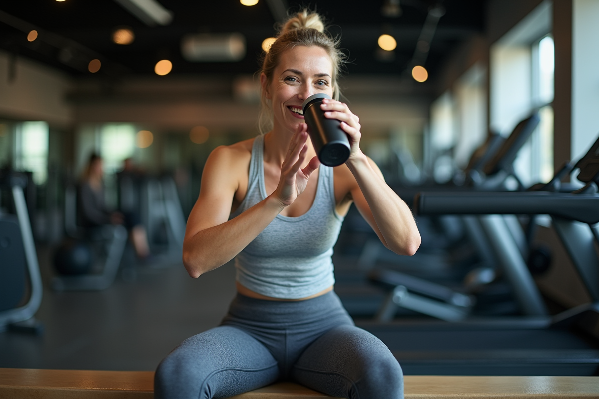 Femme sportive souriante buvant de l
