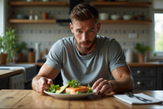 Jeune footballeur mangeant un repas sain à la maison