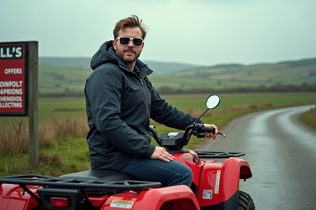 Homme en veste foncée sur un quad près d
