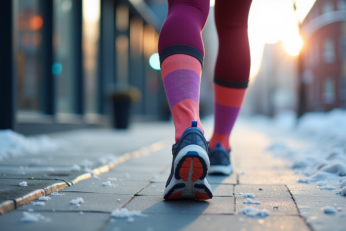 Jambes en tenue de course d