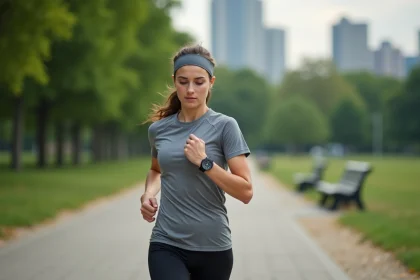 Jeune femme en course dans un parc urbain verdoyant