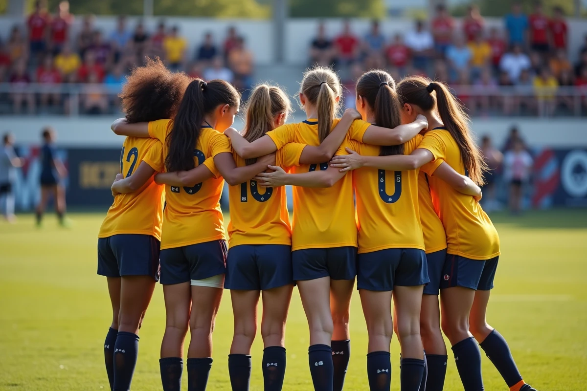 Jeunes filles de soccer en célébration en équipe