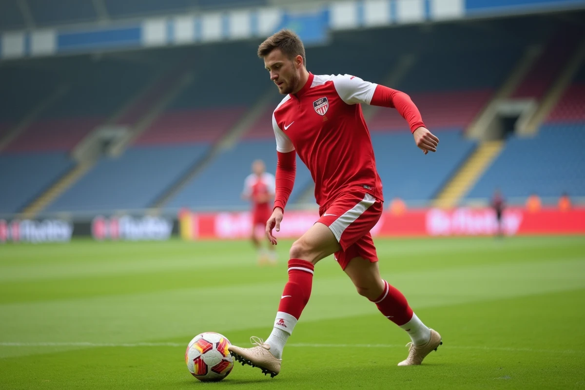 Joueur de football en séance d'entraînement individuel, profil ciblé pour le mercato et le projet sportif du VAFC