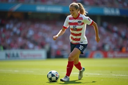 Femme sportive dribblant un ballon de soccer en extérieur