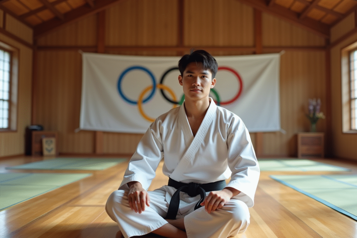Jeune homme en kimono blanc dans un dojo calme