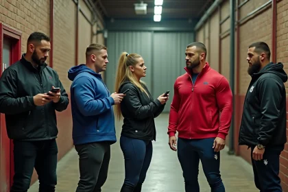 Groupe de lutteurs en coulisses lors d un événement de lutte