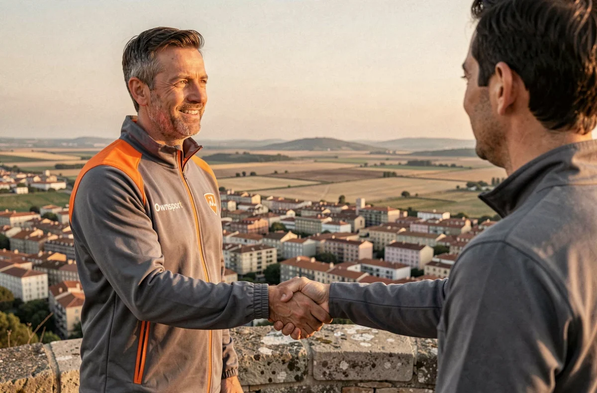 Coach Ownsport Pyrénées-Orientales accueillant un nouveau client avec vue sur Perpignan