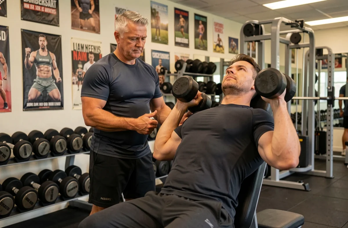 Patrick Hessel, coach spécialisé en renforcement musculaire à Lambersart, supervisant un exercice de développé épaule