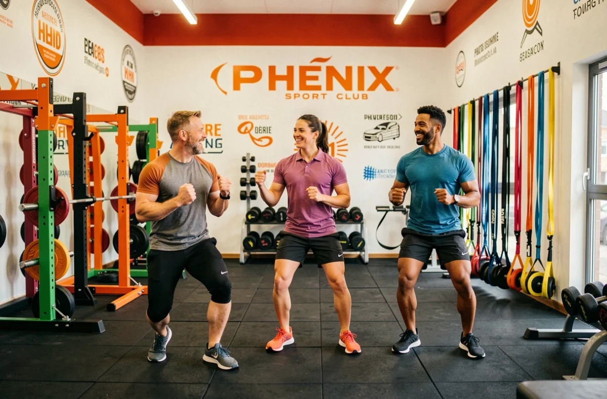 Membres s'échauffant ensemble dans la salle Phénix Sport Club à Besançon