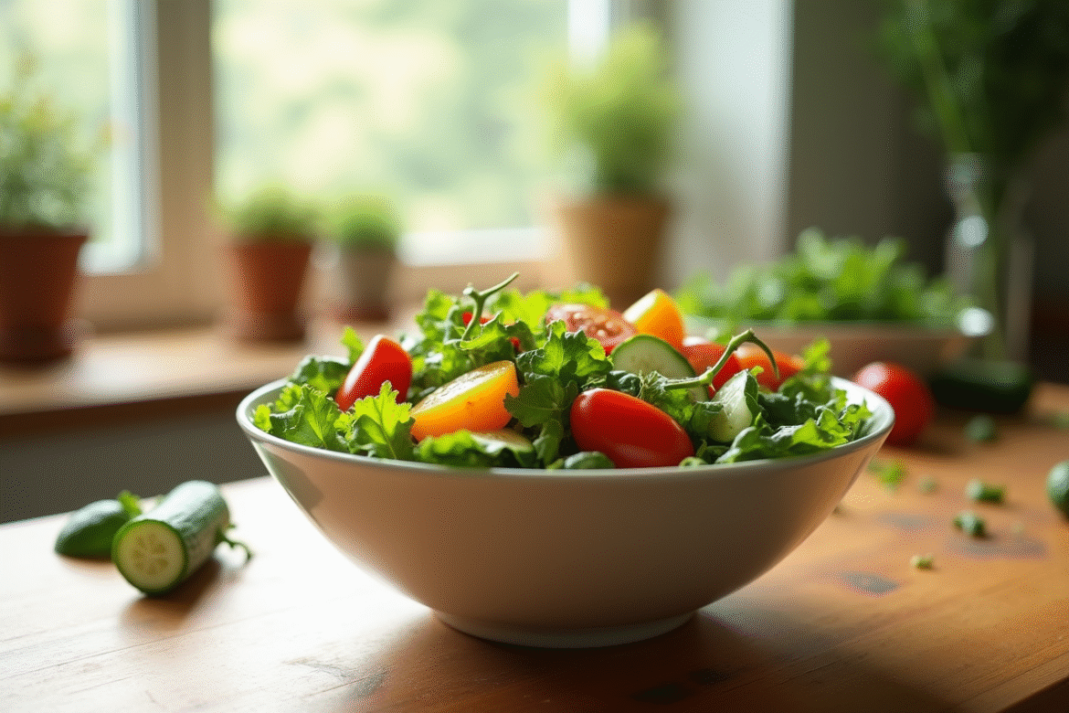 Salade fraîche avec tomates cerises et légumes verts
