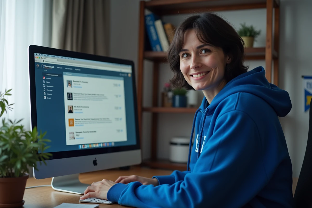 Supportrice du Stade Brestois 29 utilisant un forum de foot depuis son bureau à domicile