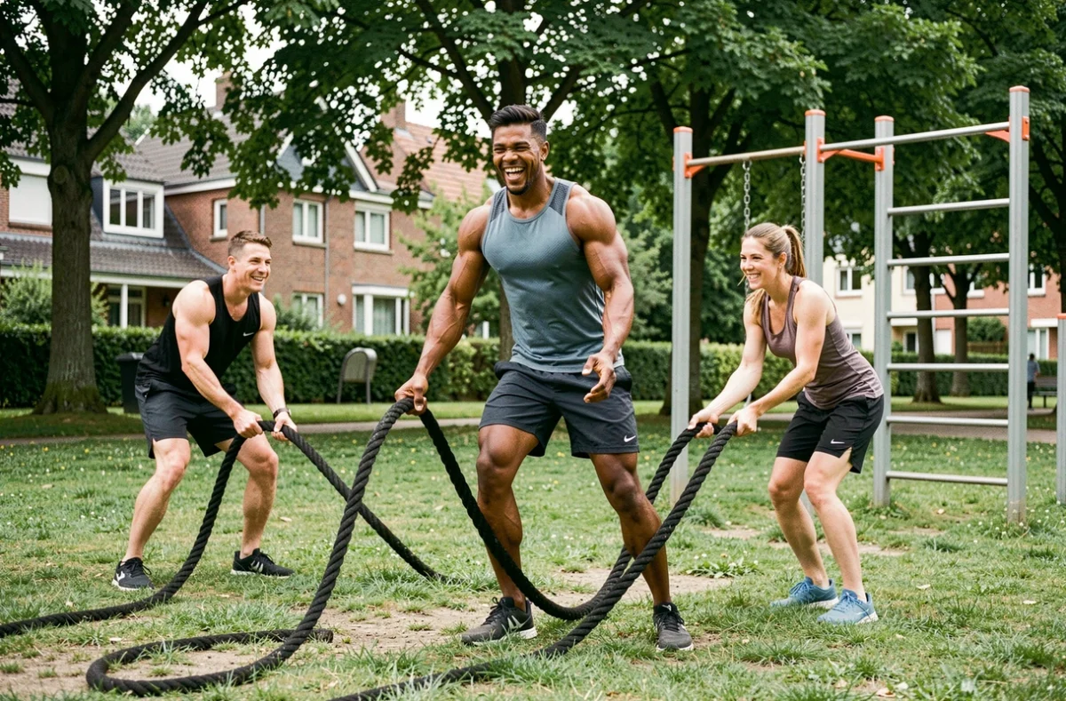 Tamatoa Wagemann, coach cardio et functional training à Wattignies, animant un circuit outdoor avec des clients