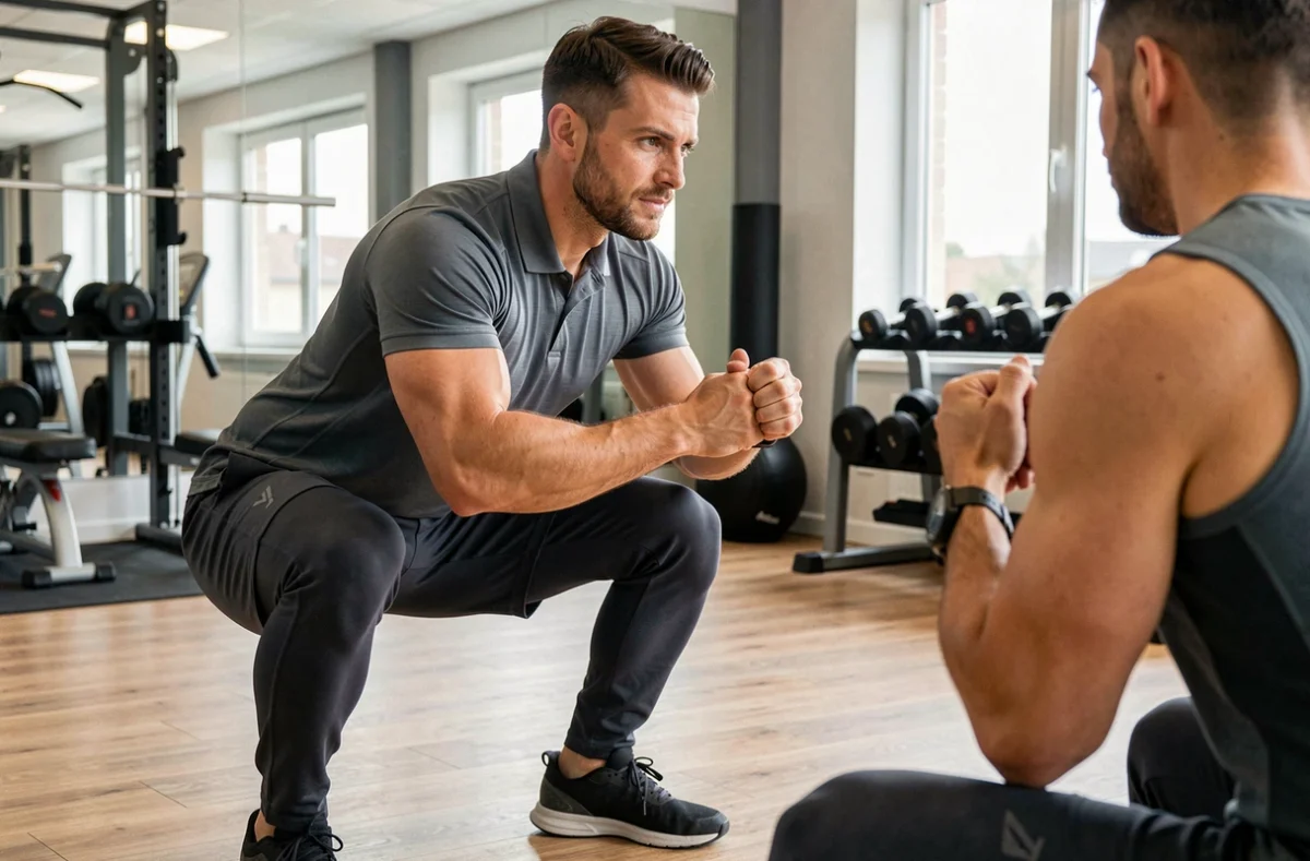 Vincent coach sportif supervisant une séance de personal training dans une salle de sport à Cergy